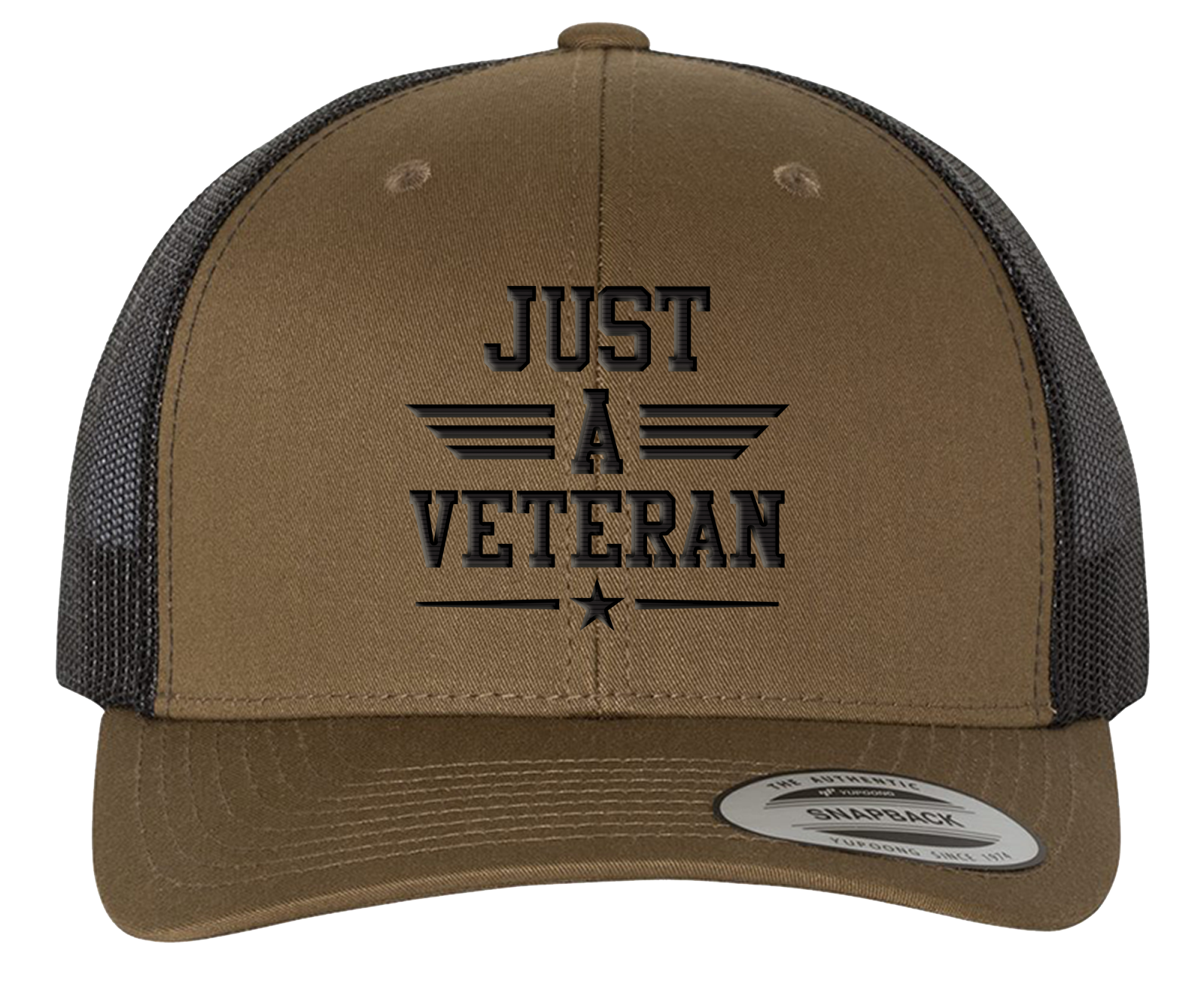 Just A Veteran - Retro Trucker Cap - Coyote Brown/Black